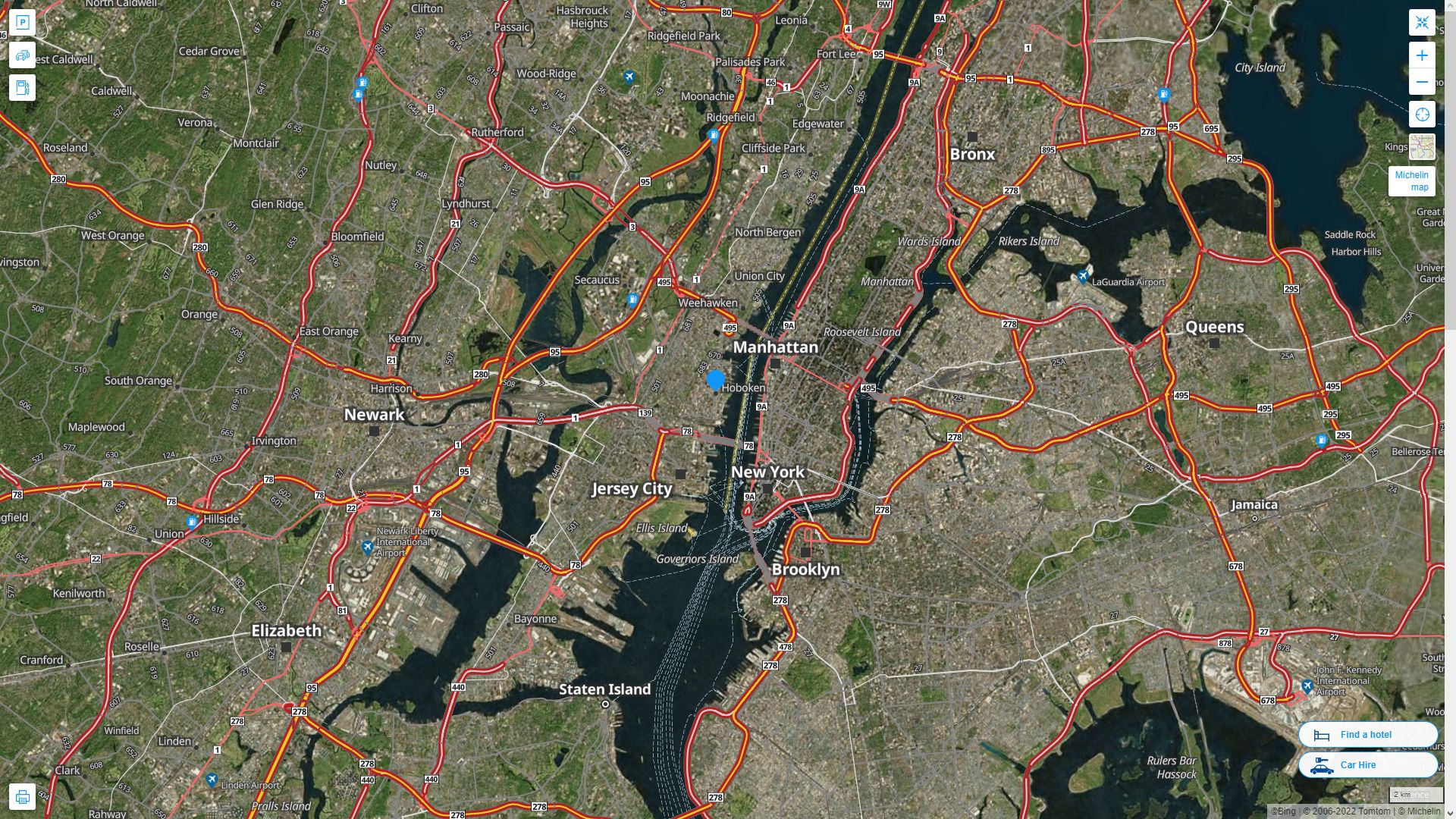 Hoboken New Jersey Highway and Road Map with Satellite View